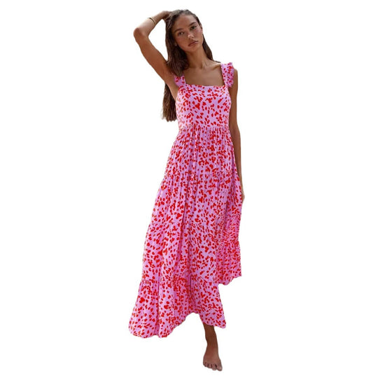 Damen Maxikleid mit voluminösem Rock und zarten Rüschendetails EB