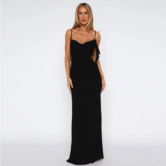 Damen Maxikleid mit verführerischem Schnitt und raffinierten Rüschendetails EB