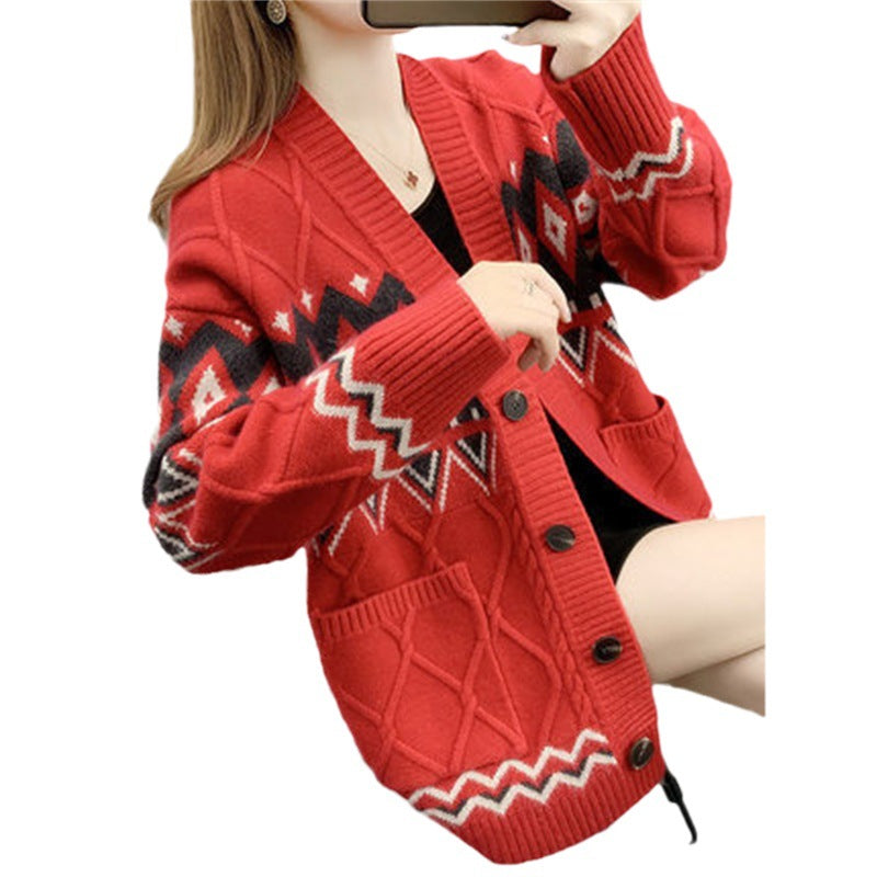 Damen Strickjacke mit modernem Zopf- und geometrischem Muster EB
