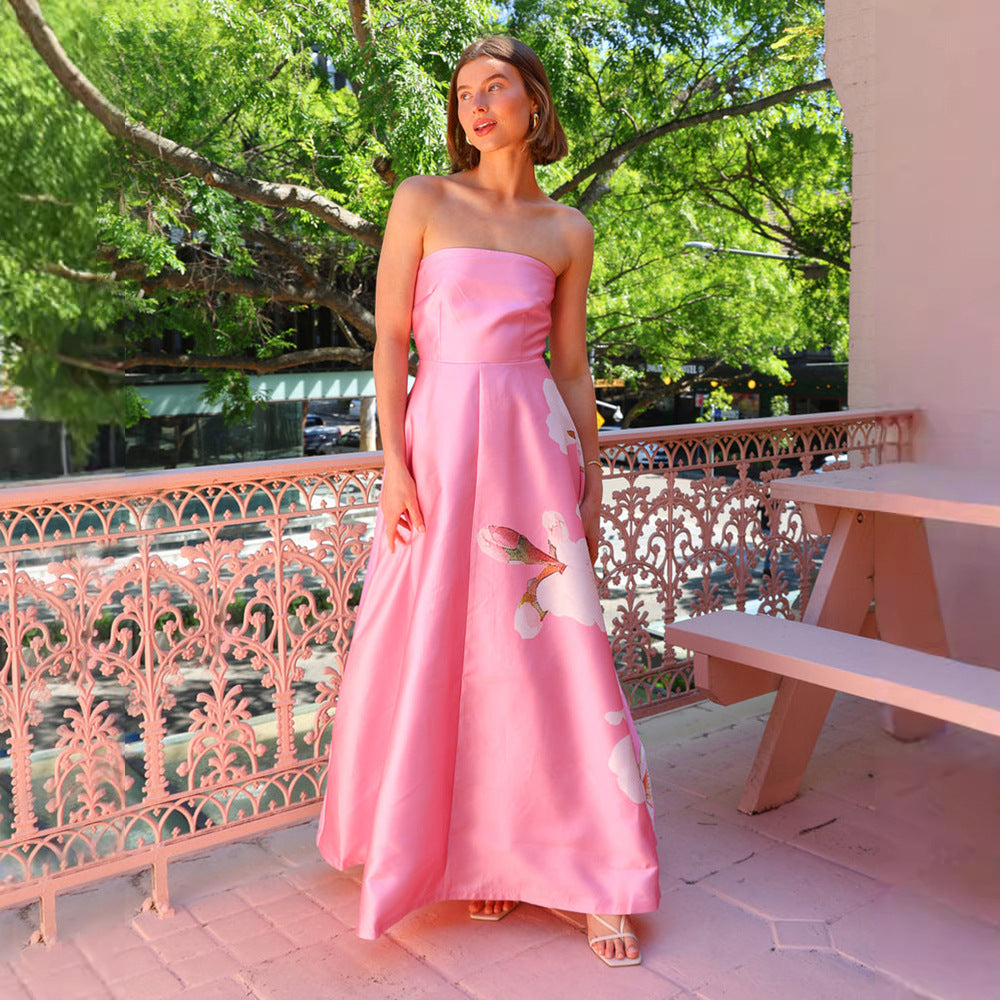 Damen Ballkleid mit floralem Oberteil und schwingendem Rock EB