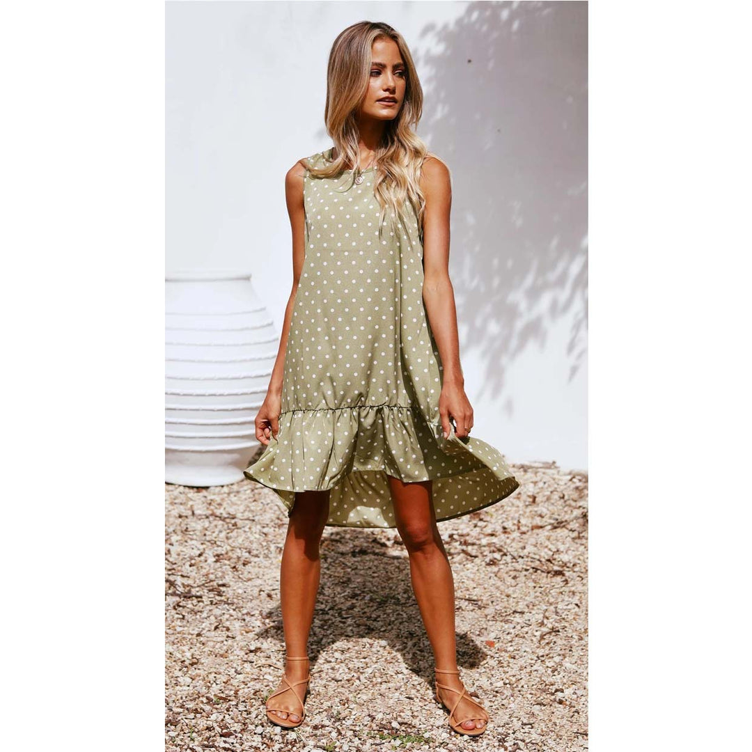Damen Freizeitkleid mit rüschengesäumtem Rock und polka-dots EB