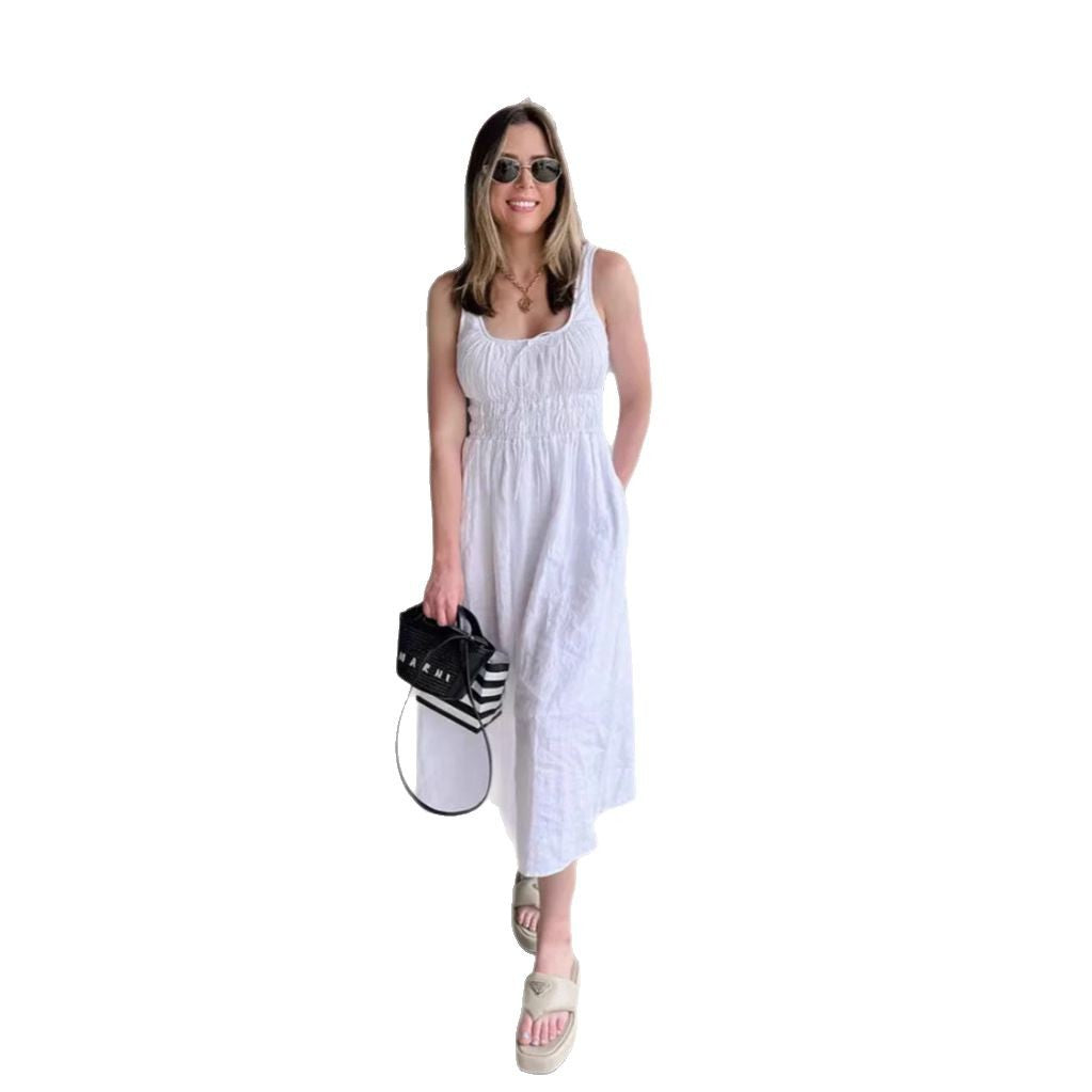 Damen Sommerkleid mit elastischem Taillenband und lockerer Passform Heidi-Mode