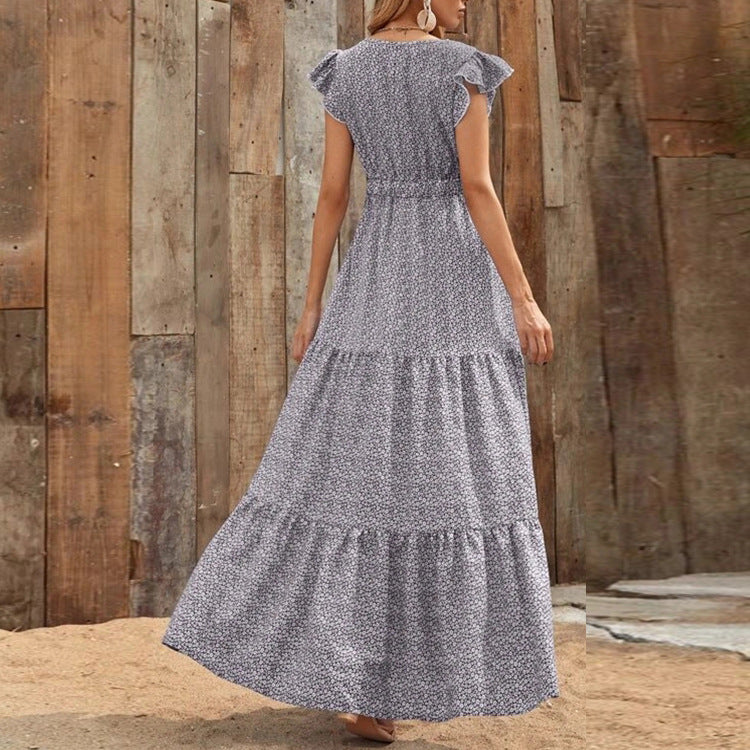 Damen Maxi-Kleid mit floralem Design und voluminösem Rock EB