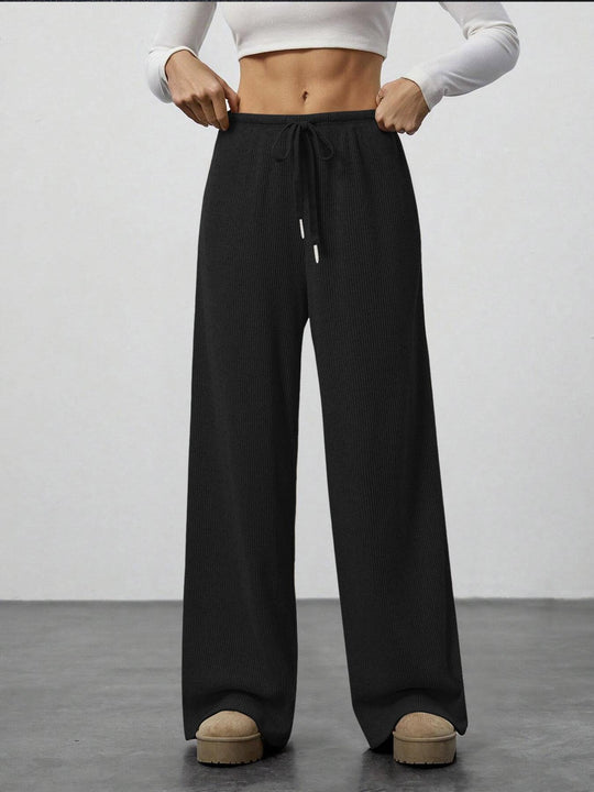 Damen Weit geschnittene Relax-Hose aus elastischem Strickmaterial mit Kordelzug EB