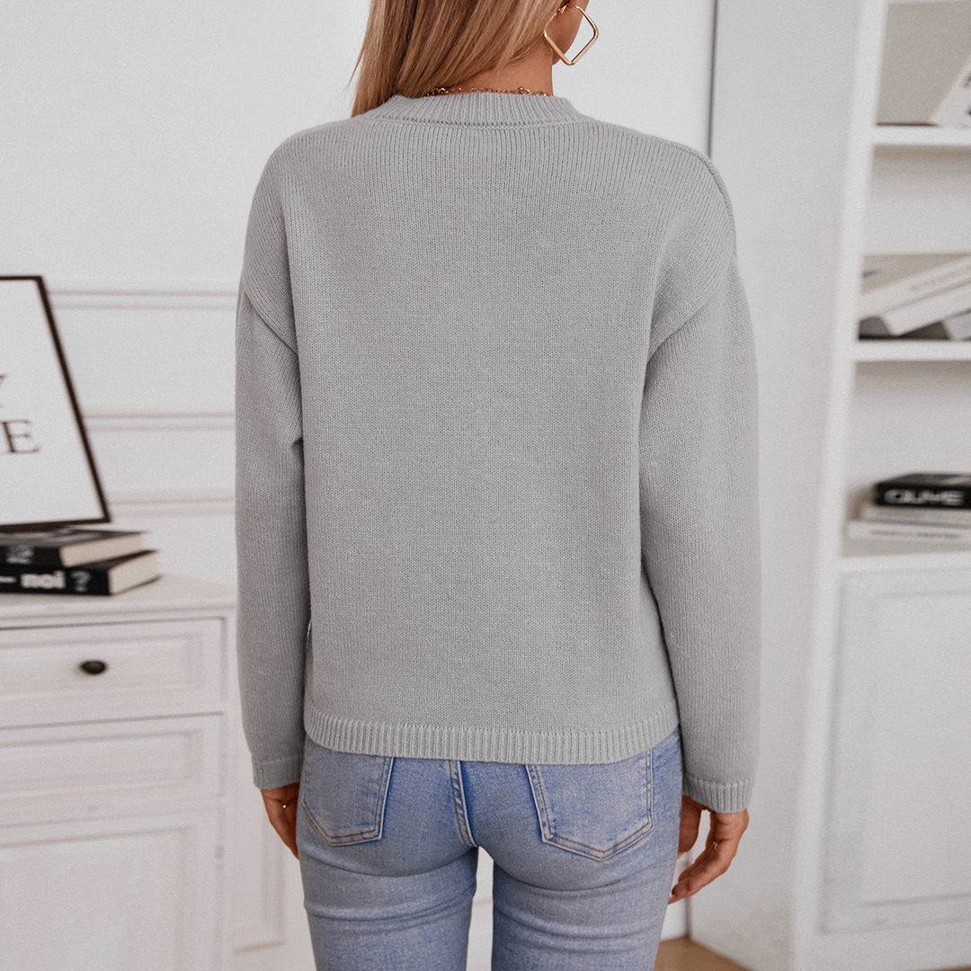 Damen lässiger Pullover mit Knopfdetails und Brusttasche EB