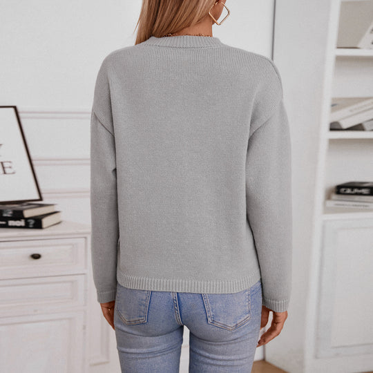Damen lässiger Pullover mit Knopfdetails und Brusttasche EB