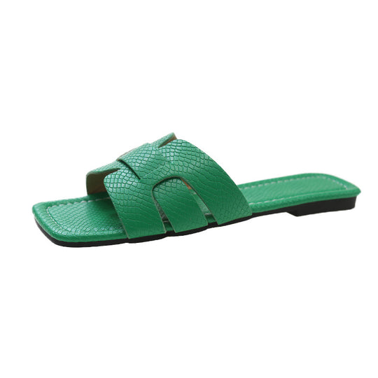 Damen modische Riemchen-Pantoletten mit elegantem Schlangenleder-Design EB