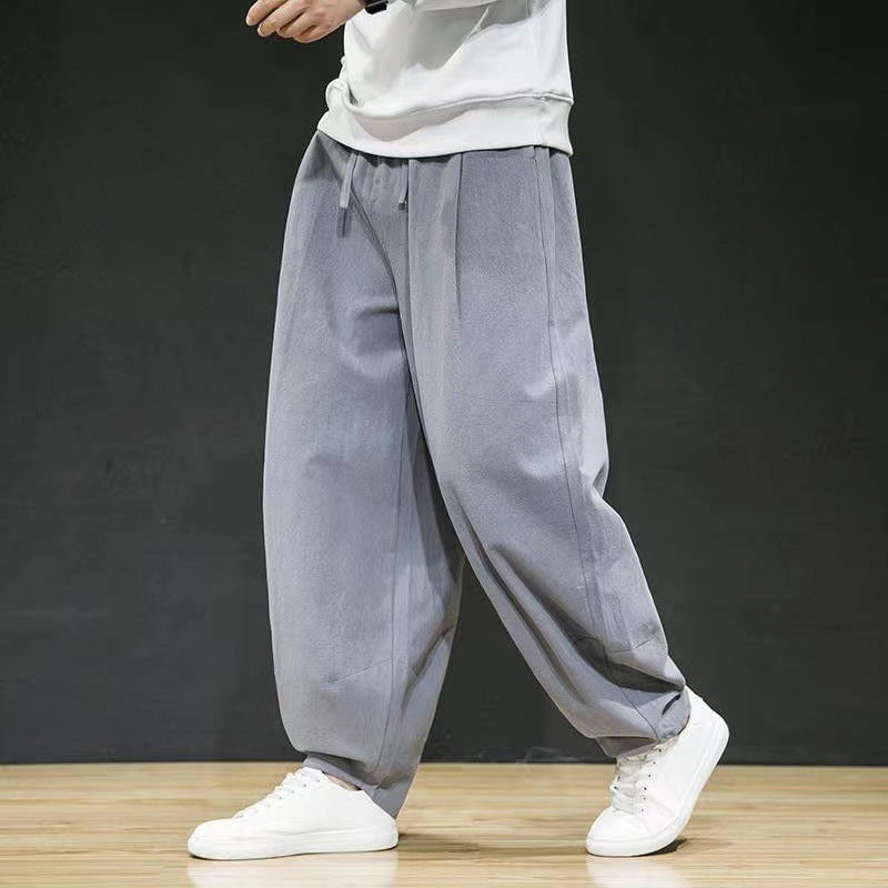 Herren nan oversized Relax-Fit Baumwoll-Jogpants mit tiefem Schritt, Tunnelzug und seitlichen Eingrifftaschen EB