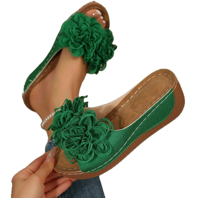 Damen modische Pantoletten mit floralem Detail und Komfortsohle EB