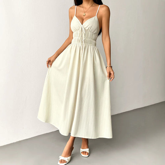 Damen Maxikleid mit verstellbaren Spaghettiträgern und elastischem Taillenbund EB