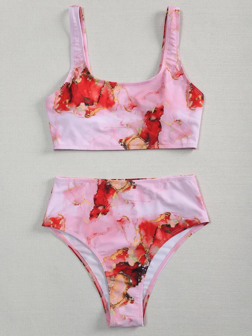 Damen Asymmetrisches Bikini-Set mit geknotetem Oberteil EB
