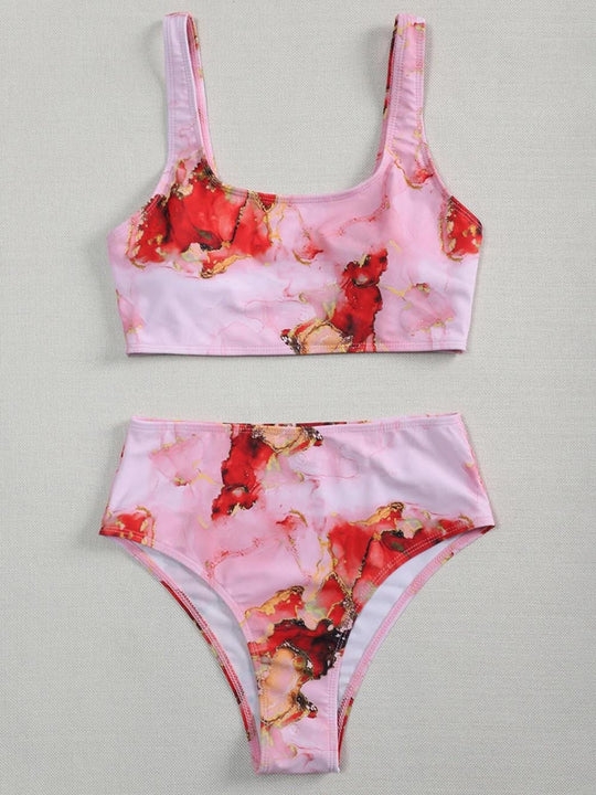 Damen Asymmetrisches Bikini-Set mit geknotetem Oberteil EB