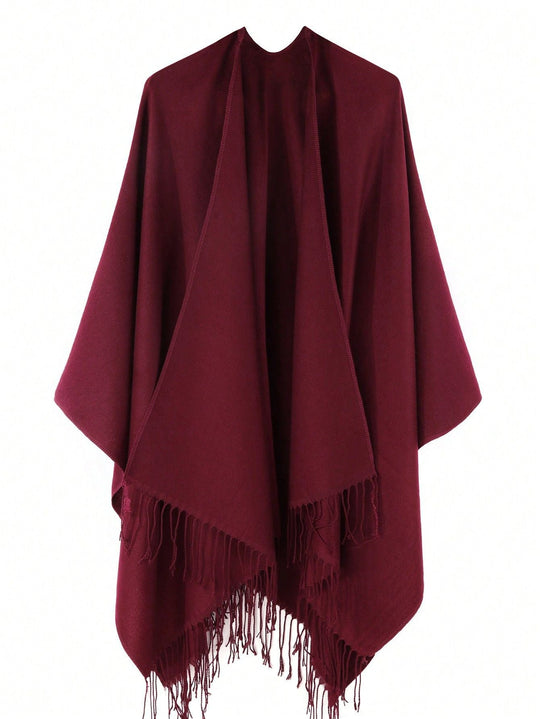 Damen Modischer Fransen-Poncho Aus Weichem Material mit Luxuriösem Fall EB