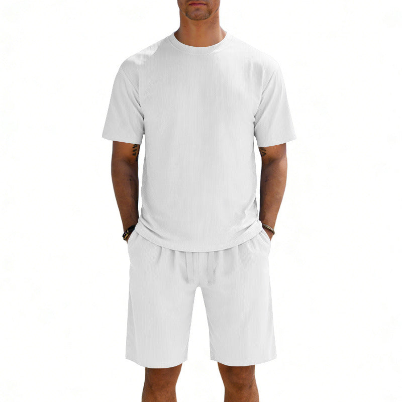 Herren nan Kurzarmshirt- und Bermudakombination aus geripptem Jersey mit elastischem Tunnelzugbund EB