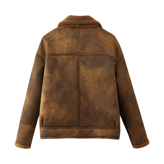 Damen gemütliche Teddy jacke mit praktischen Taschen EB