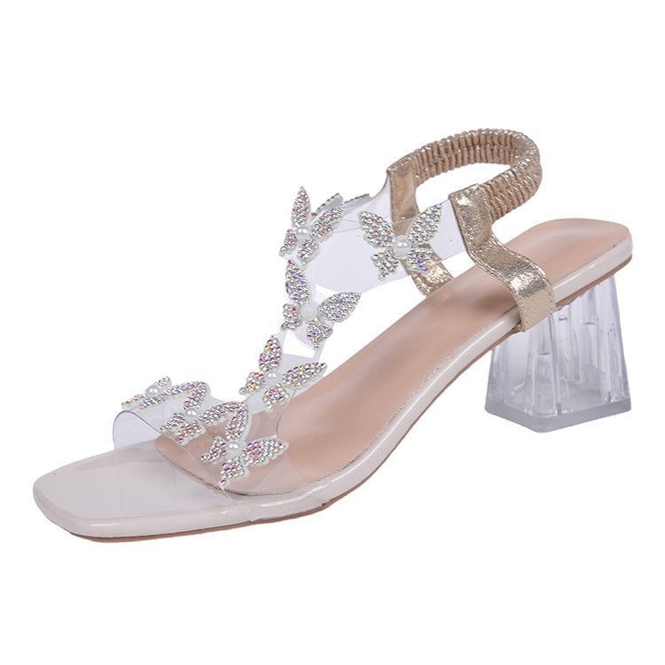 Damen elegante Sandaletten mit transparentem Design und funkelnden Applikationen EB