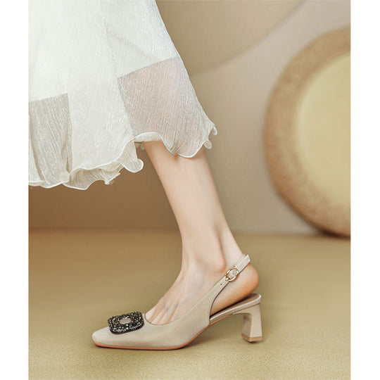 Damen Slingback-Pumps mit dekorativem Schmuckelement und komfortablem Blockabsatz EB