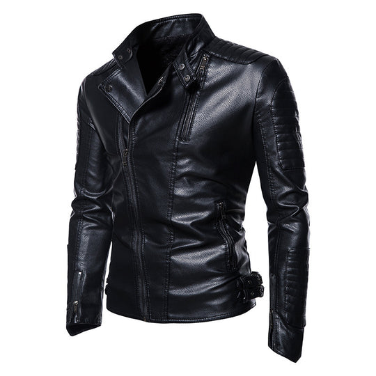 Herren Kunstleder‑Bikerjacke mit gesteppter Schulter‑ und Ärmelpartie EB