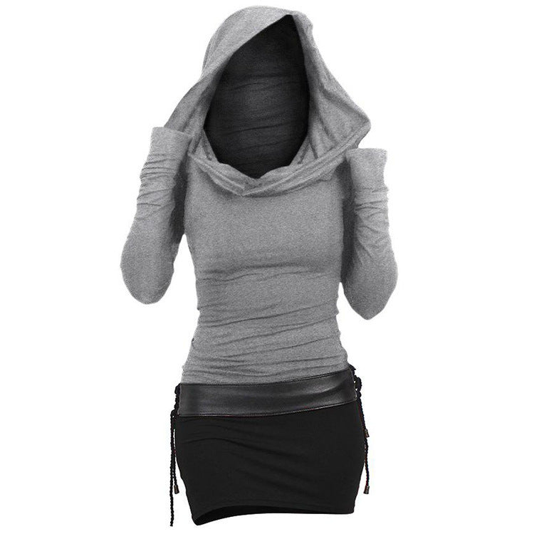 Damen Hoodie-Kleid mit Wickelkragen und figurbetontem Schnitt EB
