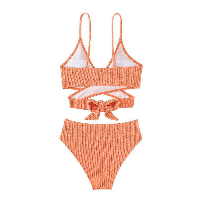 Damen Rippstruktur Bikini-Set mit verstellbaren Trägern und hohem Taillenschnitt EB