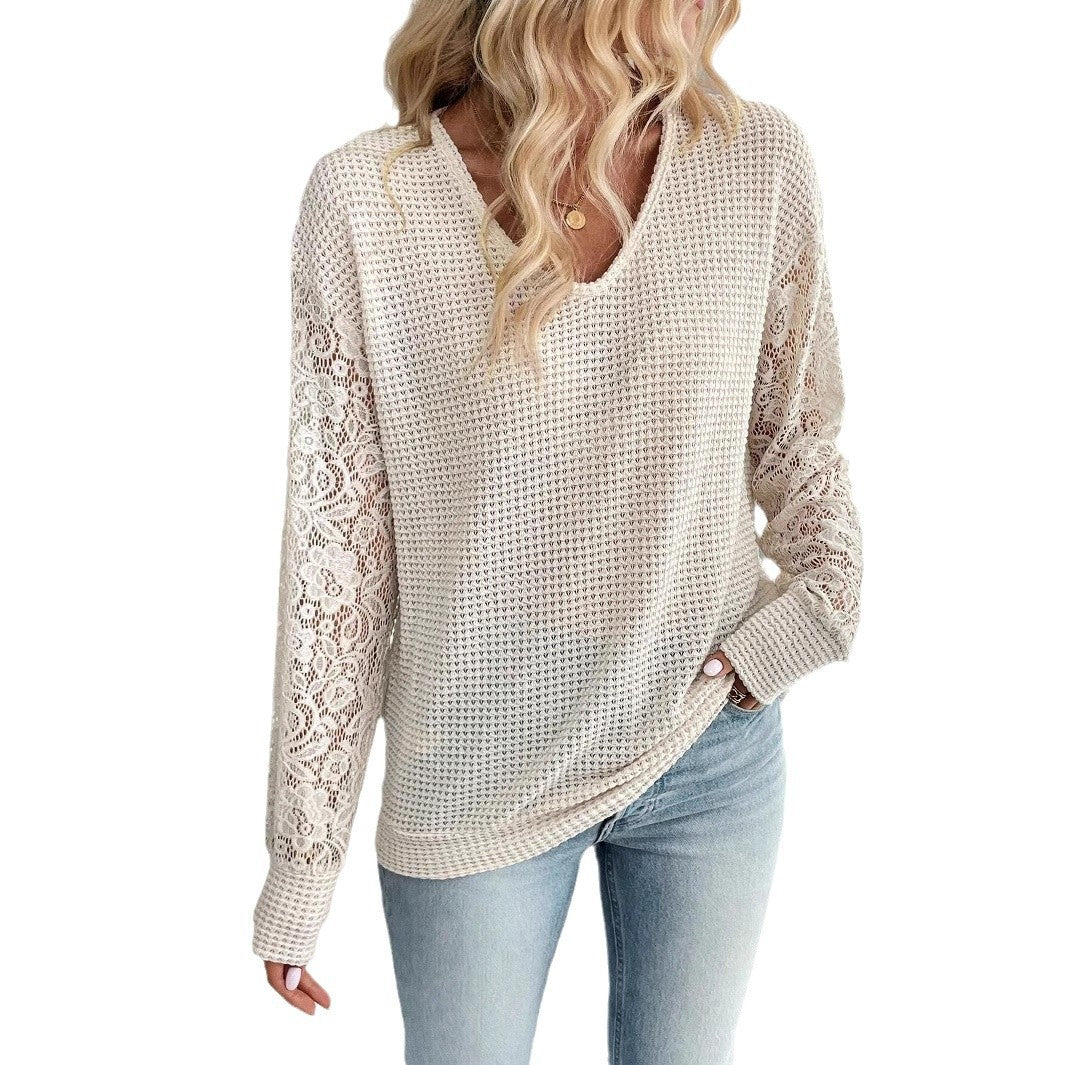 Damen Luftiger Pullover mit Spitzenärmeln EB