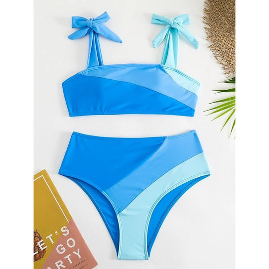 Damen Bikini-Set mit verspielten Schleifen und modernem Farbblockdesign EB