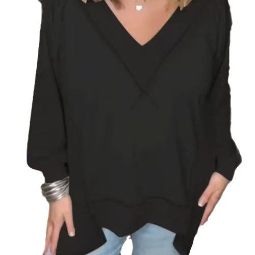 Damen Lässiger Pullover mit halbarm und V-Ausschnitt EB