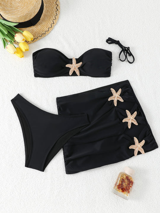 Damen Bandeau-Bikini-Set mit verziertem Rock EB