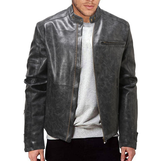 Herren Lederjacke mit Stehkragen