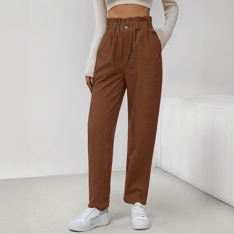 Damen stylische Hose mit hohem Taillenbund und bindbarem Gürtel EB