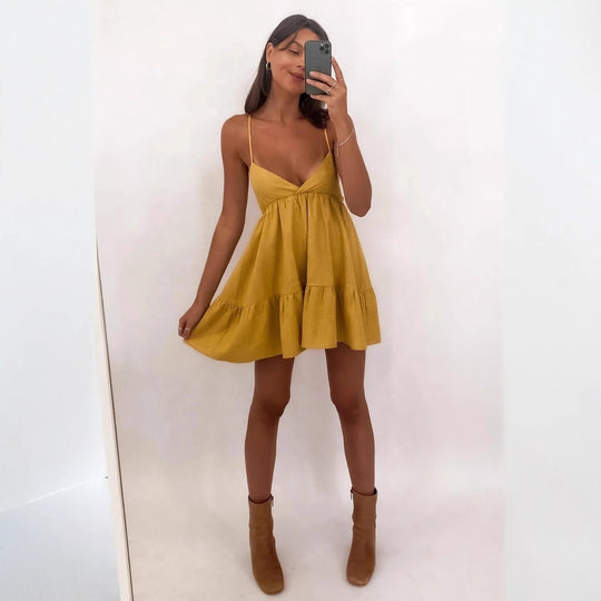 Damen Luftiges Sommerkleid mit Volant und Trägern EB