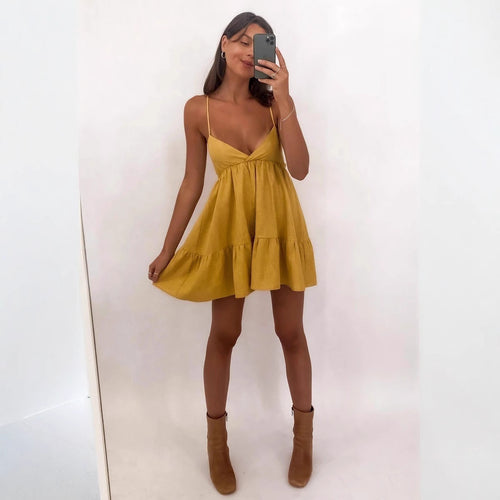 Damen Luftiges Sommerkleid mit Volant und Trägern EB