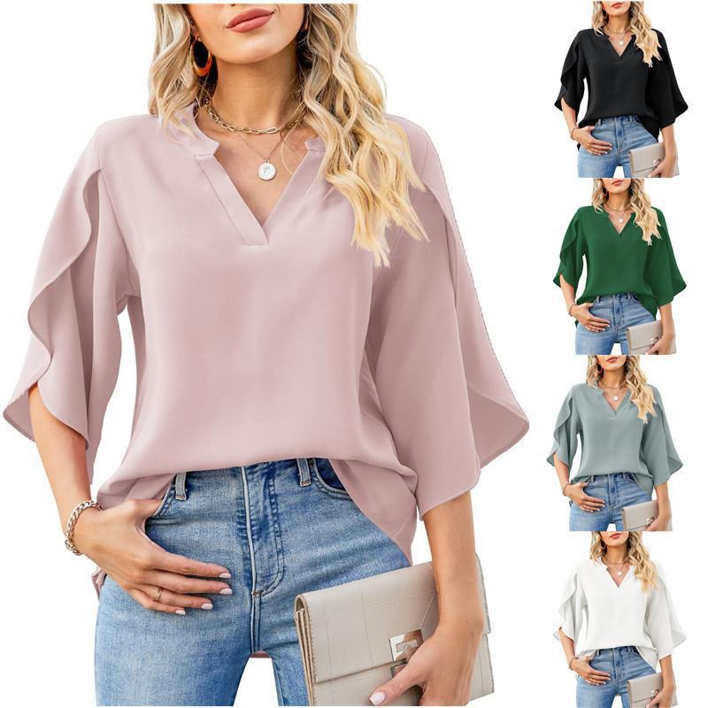 Damen Blusenshirt mit weiten Ärmeln und V-Ausschnitt EB