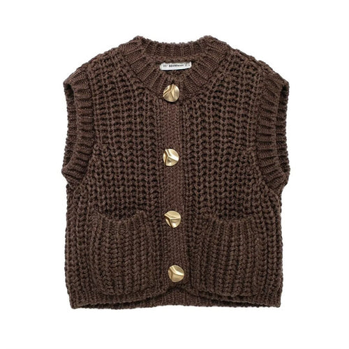 Damen modische Strickjacke mit Knopfleiste und Taschen EB