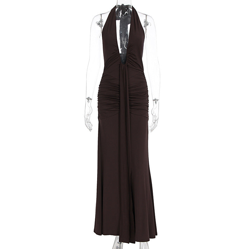 Damen Elegantes Kleid mit tiefem V-Ausschnitt und figurbetontem Schnitt EB