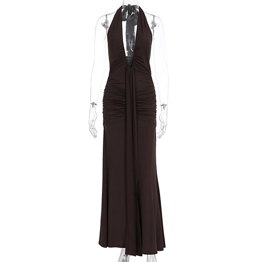 Damen Elegantes Kleid mit tiefem V-Ausschnitt und figurbetontem Schnitt EB