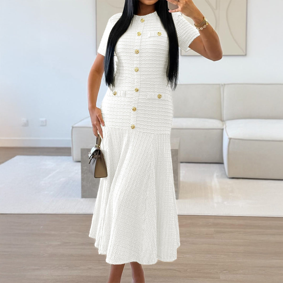 Damen Maxikleid mit eleganten Knopfdetails und strukturiertem Stoff EB