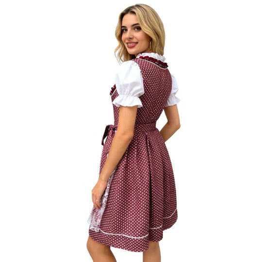 Damen nan traditionelles Dirndlkleid mit Herzausschnitt geschnürter Taille und Spitzen-Schürze EB