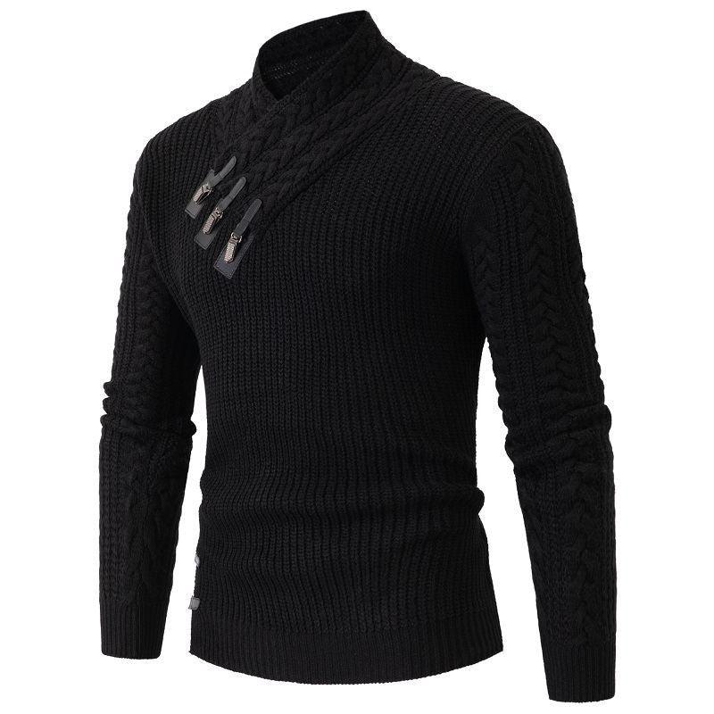 Herren Strickpullover mit asymmetrischem Kragen und dekorativem Zipper EB