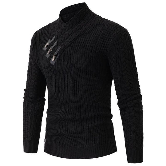 Herren Strickpullover mit asymmetrischem Kragen und dekorativem Zipper EB