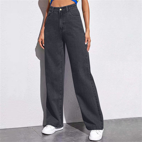 Damen nan hochgeschnittene weite Denim-Hose mit extra weitem Bein und taillierendem Bund EB