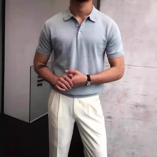 Herren nan Premium-Feinstrick-Poloshirt mit offenem Hemdkragen und dezenter Knopfleiste EB