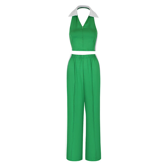Damen Zweiteiliges Set mit cropped Oberteil und weit geschnittener Hose EB