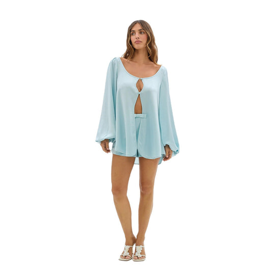 Damen Oversize Bluse mit Cut-Out und kurzen Shorts EB