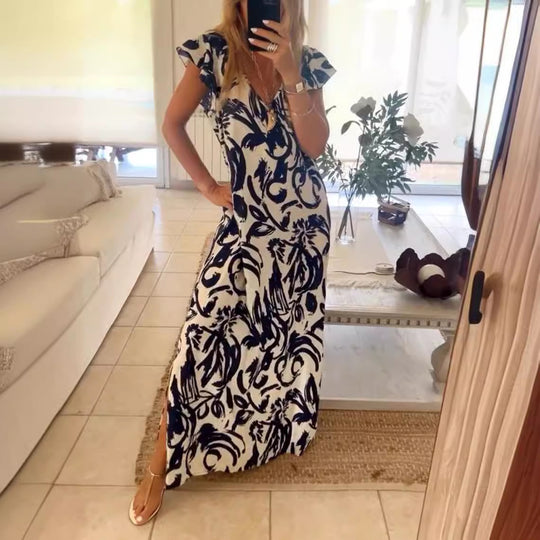 Damen Maxikleid mit voluminösen Ärmeln und elegantem V-Ausschnitt Heidi-Mode