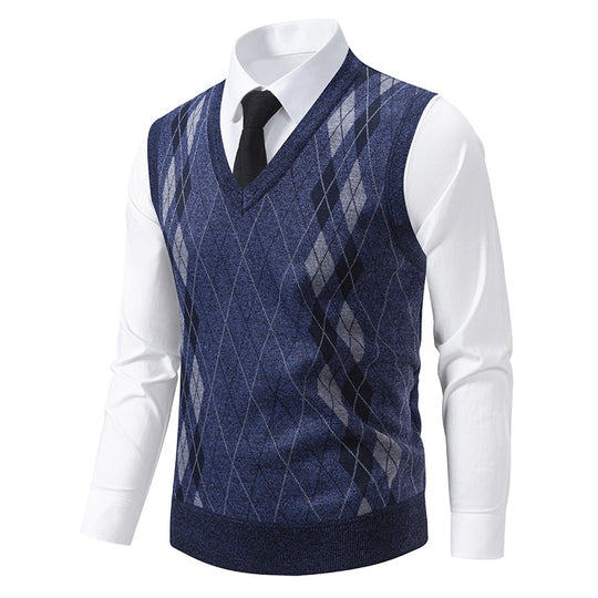 Herren eleganter V-Ausschnitt Pullunder im argyle Muster EB