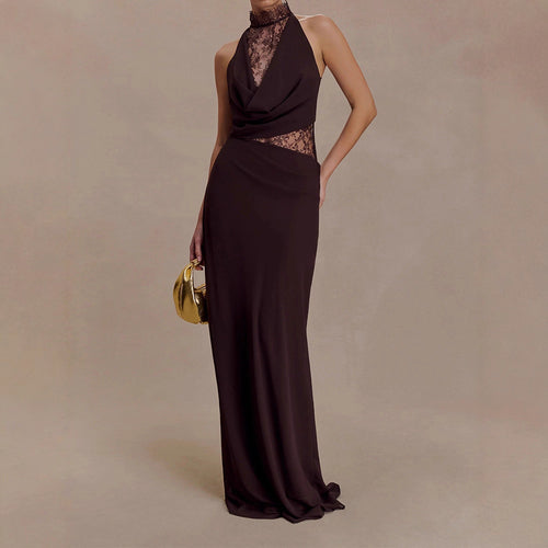 Damen Elegantes Bodenkonturen-Kleid mit exquisiter Spitzeneinlage EB