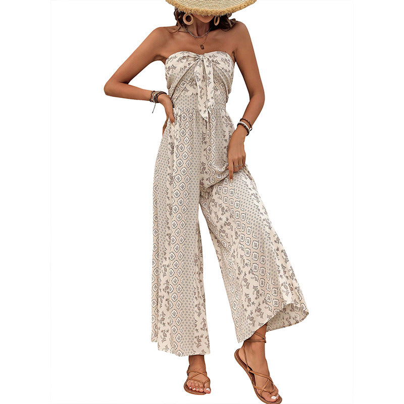Damen Jumpsuit mit Bandeau-Oberteil und weiten Beinen EB