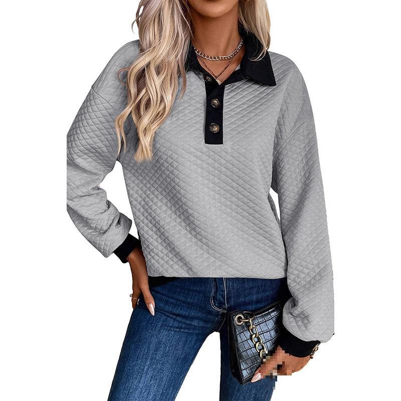 Damen oversized Stepp-Pullover mit klassischem Kragen und praktischen Knopfdetails EB