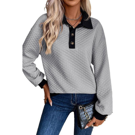 Damen oversized Stepp-Pullover mit klassischem Kragen und praktischen Knopfdetails EB